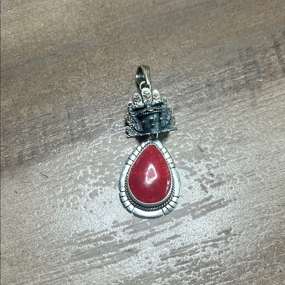Silver and Red Teardrop Pendant